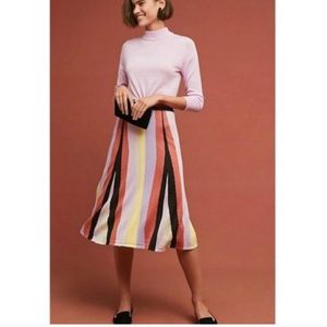Anthropologie Skirt Small Laia Striped Knit Purple Gold Metallic Shimmer